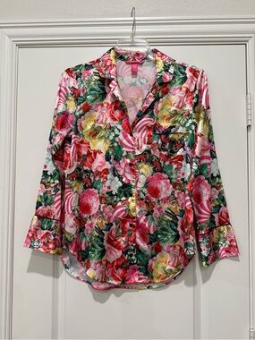 Victoria Secret MARY KATRANTZOU Satin Tropical Floral Pajama Top Medium